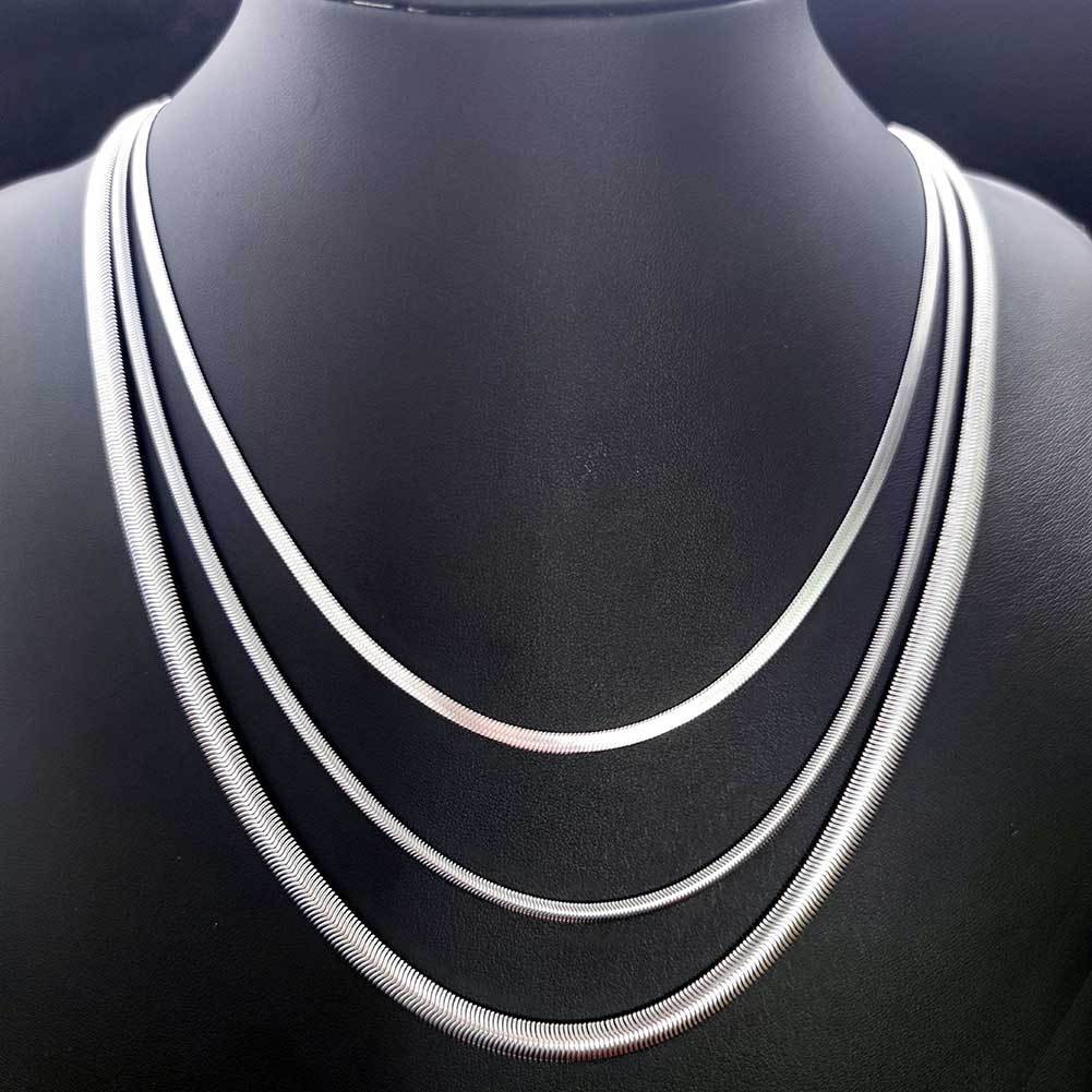 Silver Plated Flat Snake Chain 18- 24 In Necklace 2-4 mm Men Women Jewelry USA