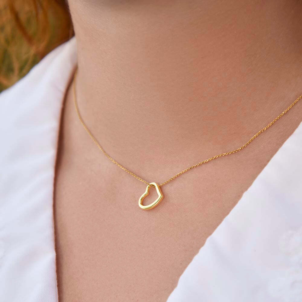 18K Yellow Gold Delicate Heart Necklace with LED Lighted Gift Box