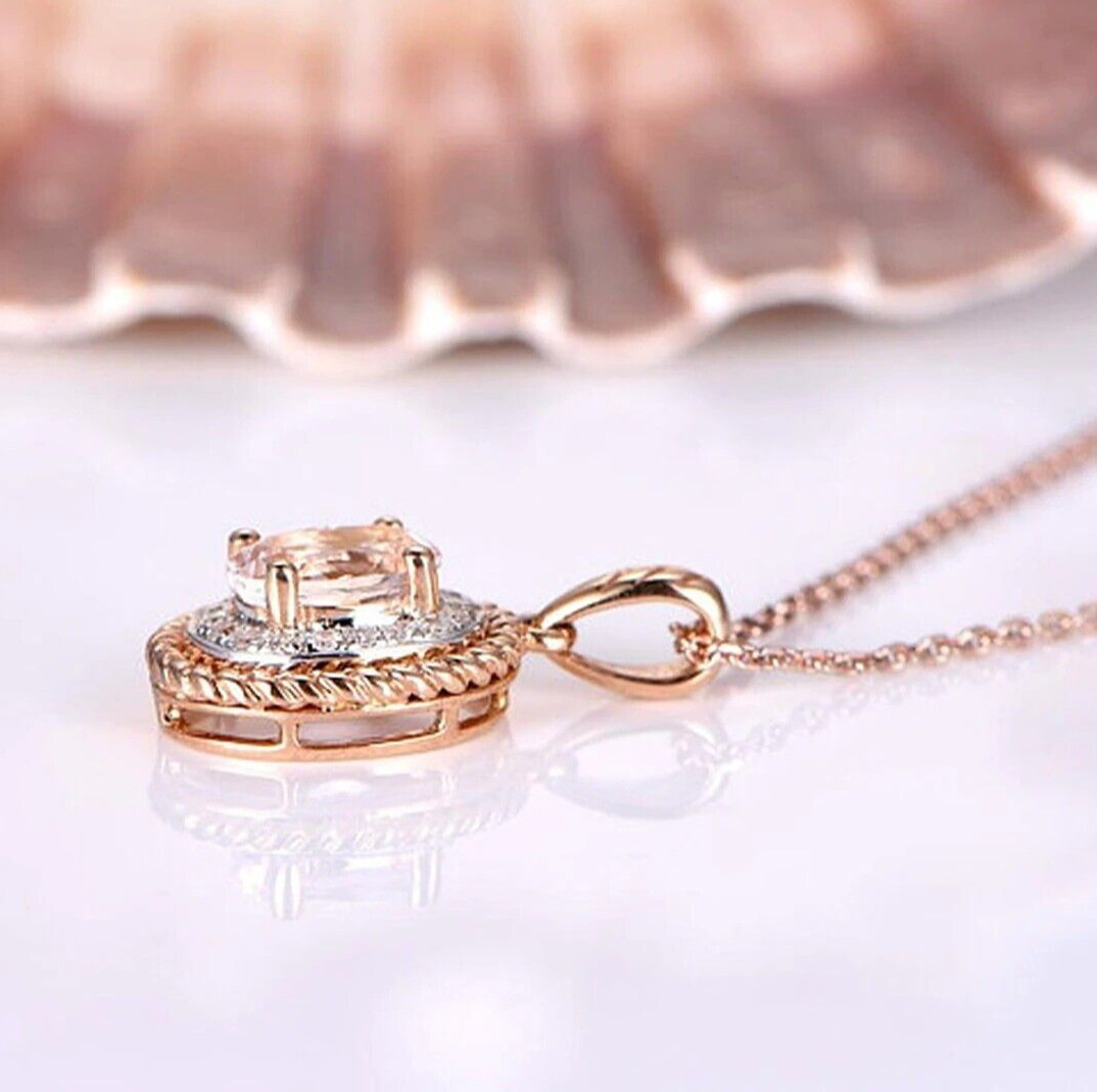 Delicate Pendant for Women 1.5CT Simulated Diamond Necklace 14K Rose Gold Plated