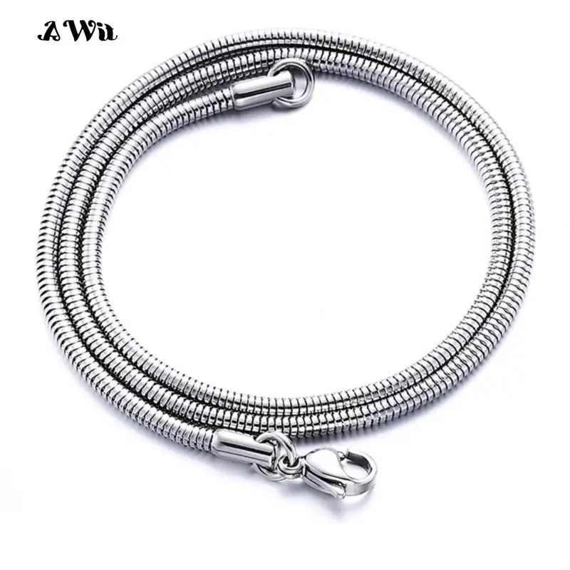 0.9-8mm Stainless Steel Men Women Round Snake Chain Necklace 7-47” Never Fade