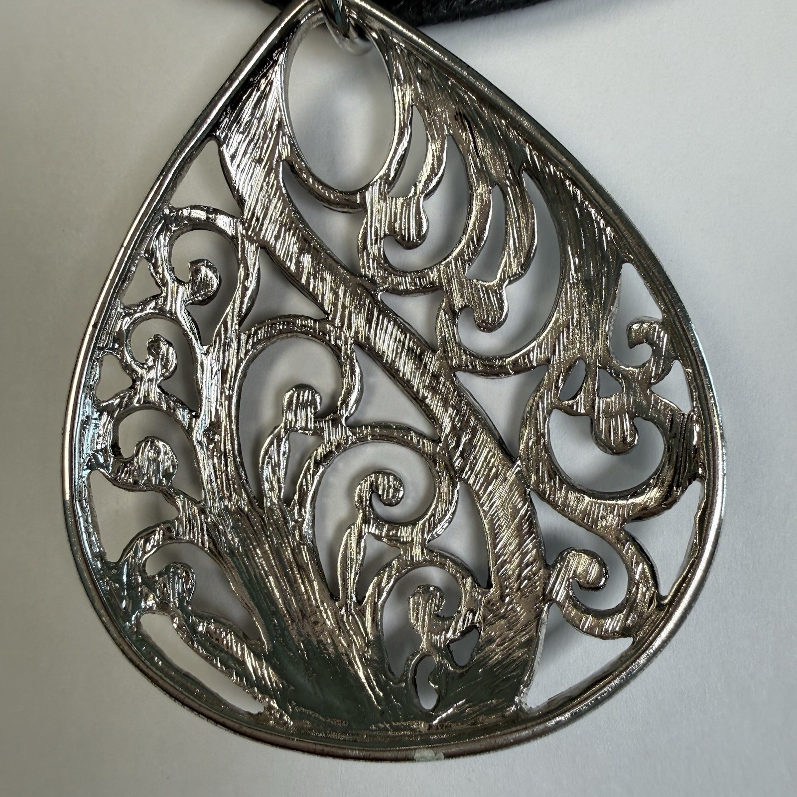 Scroll By Dillards Silver Tone Pendant Necklace Multi Strand Faux Leather NWT