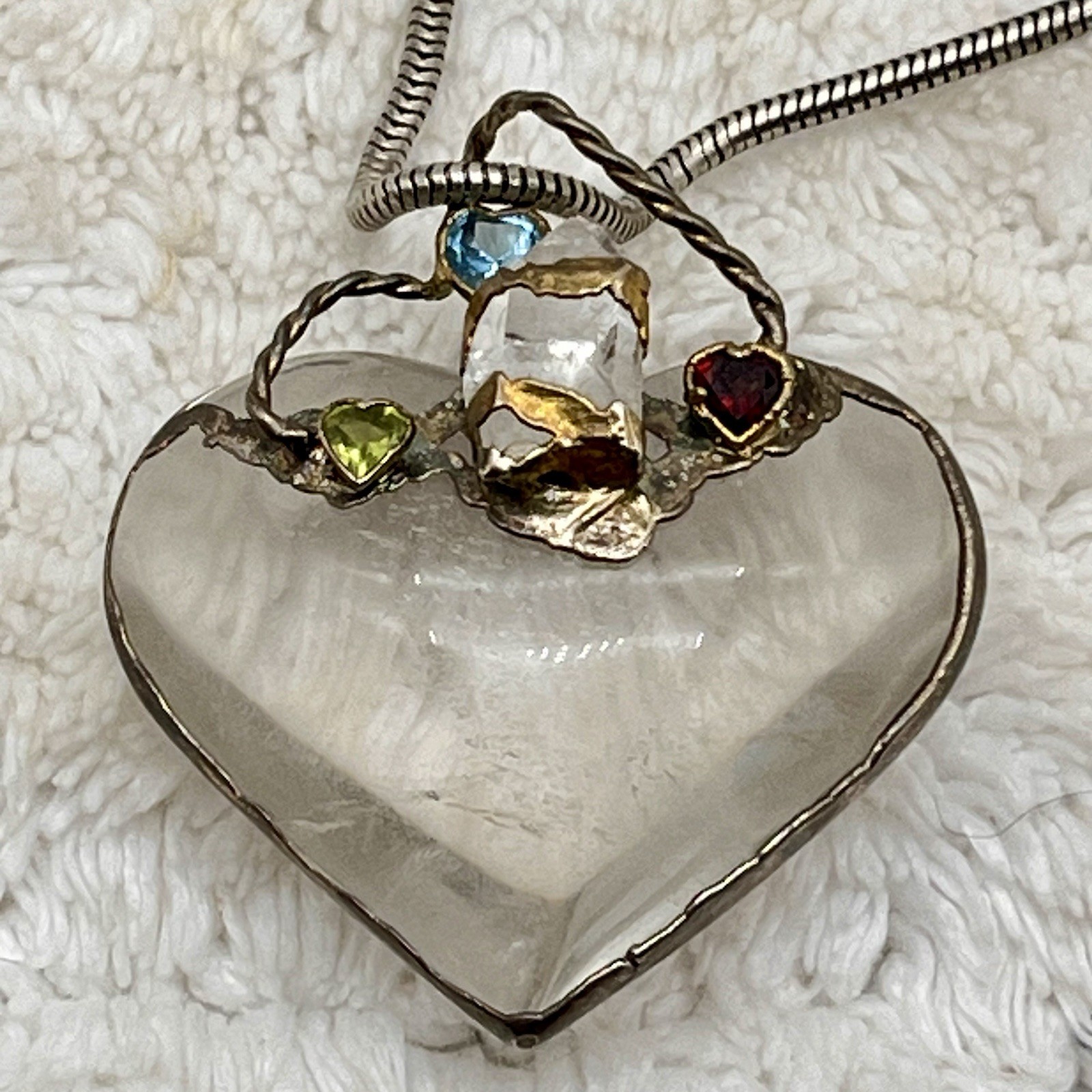 Chunky Heart Necklace Art Glass Pendant Boho Fairycore 21″ Adjustable
