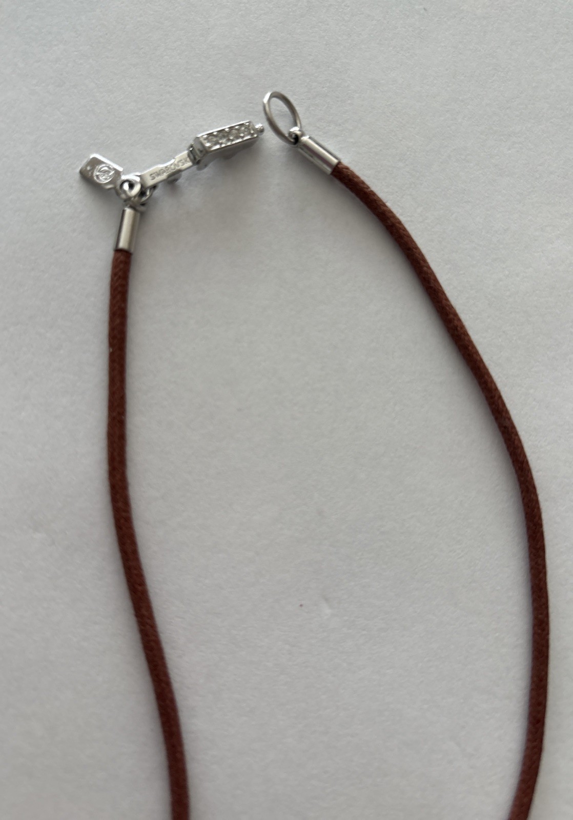 Swarovski Crystal Clear Pendant Necklace Leather Brown Cord Boho Chocker