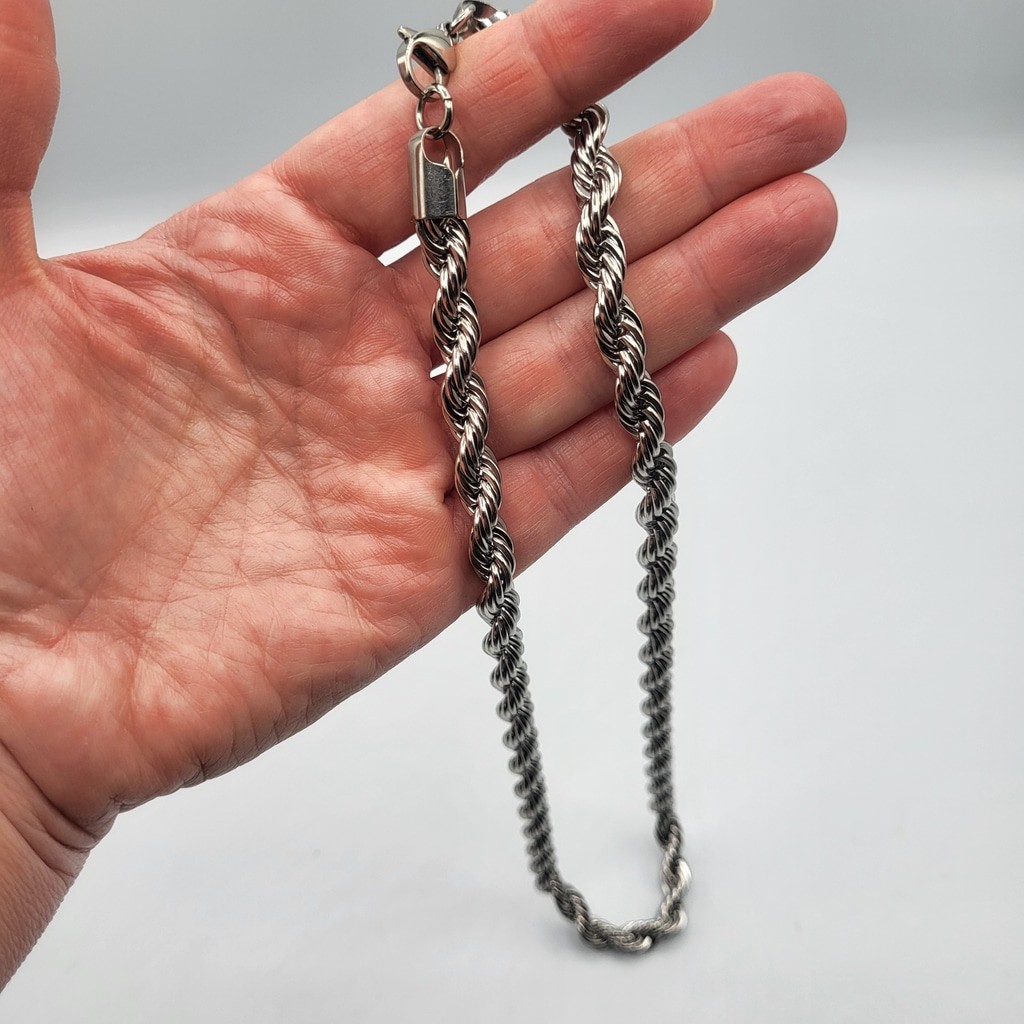 Men’s Stainless Steel Twisted Braided Rope Chain Necklace – 21″ – NWOT