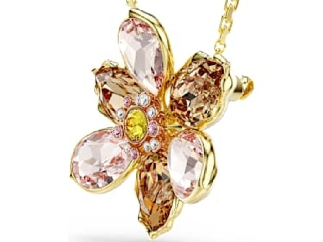 NWT Swarovski Idyllia Flower Gold Tea Powder Flower Necklace 5735227