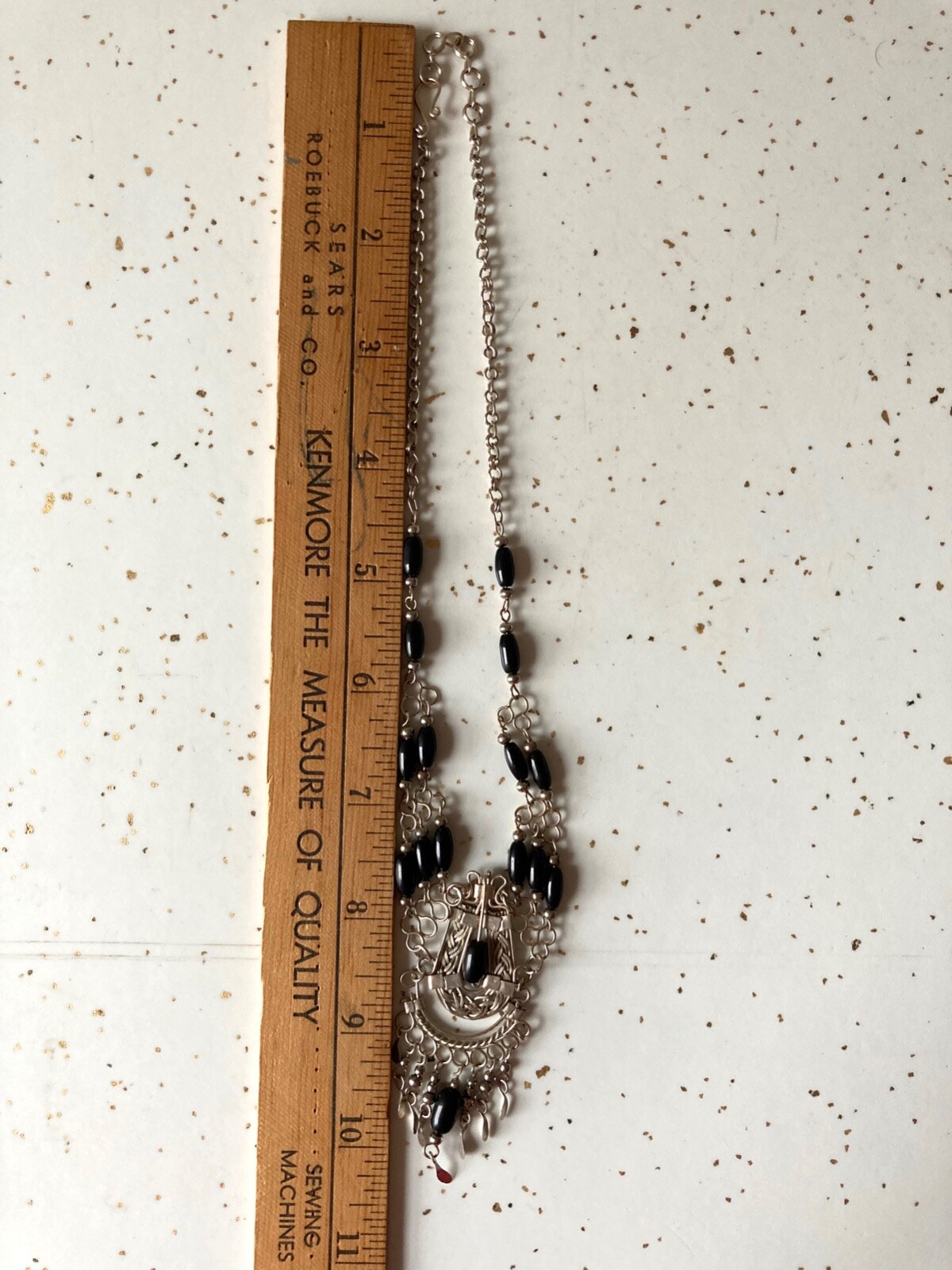 New Handmade Peruvian Alpaca Silver Black Beaded Chocker Necklace 17″ Long