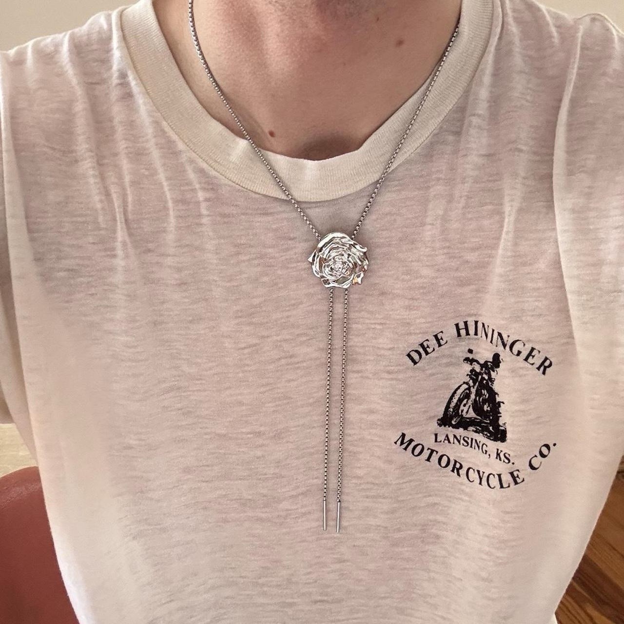 Silver Rose Flower Bolo Tie Chain Necklace