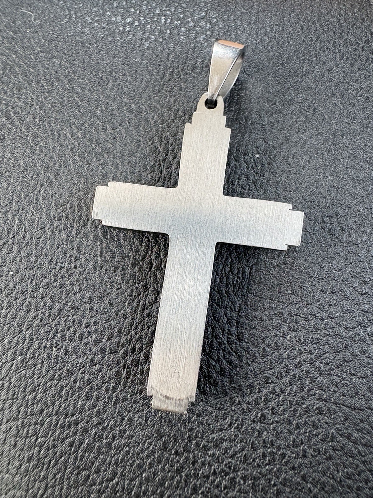 Silver stainless steel Cross Charm Pendant w/ Bail, Channel-Set Square diamonds