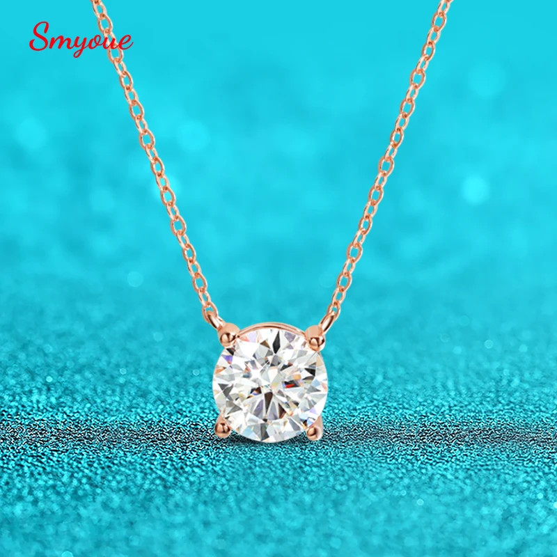 Smyoue 1-5CT Rose Gold Moissanite Necklace for Women D Sparkling Color