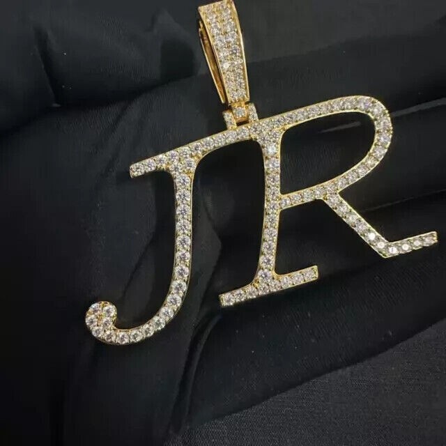 Round Simulated Diamond With Loop 1.5″ Alphabet Pendant 14K Yellow Gold Plated