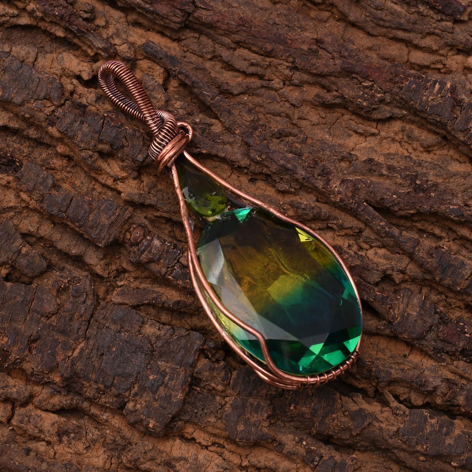 Bi Color Tourmaline Pendant Copper Wire Wrapped Handmade Jewelry Pendant 2.15″