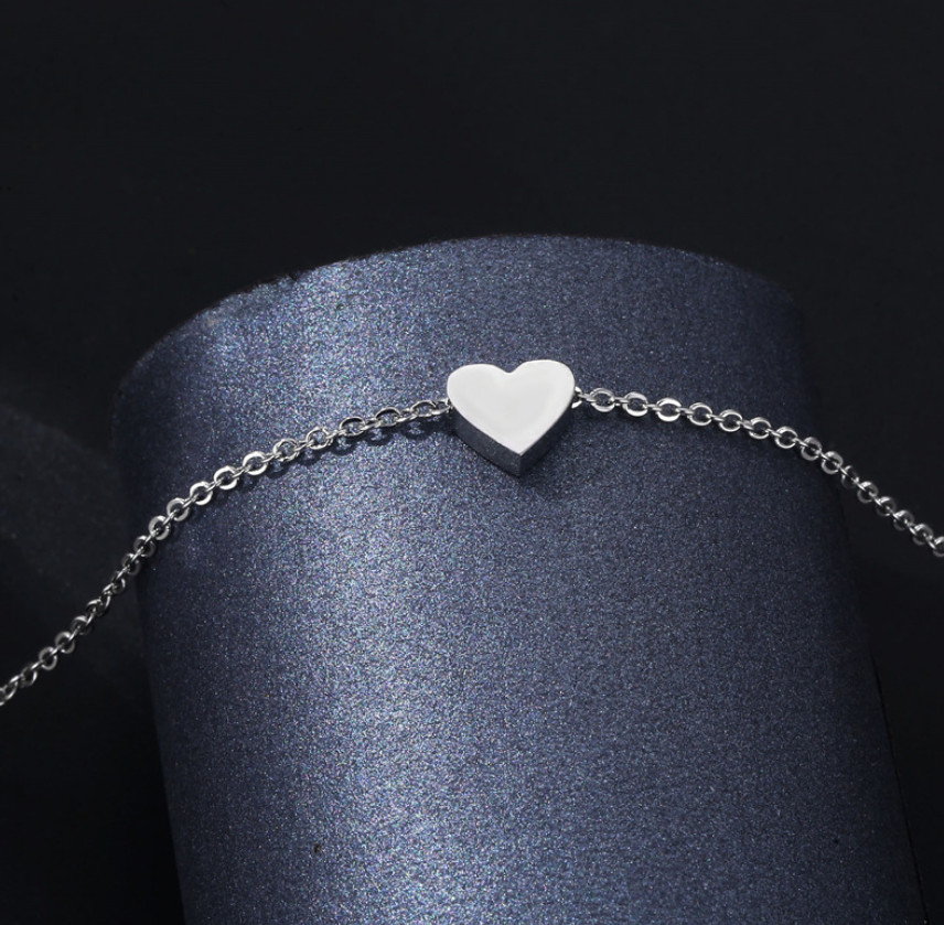 Tiny Silver Titanium S.Steel Love Heart Pendant Chain Necklace