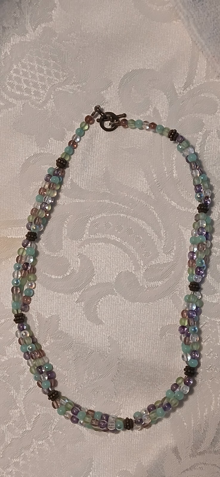 Triple Strand Choker, Amethyst, Blue, Clear, Glass, Toggle Clasp, 15″, Handmade