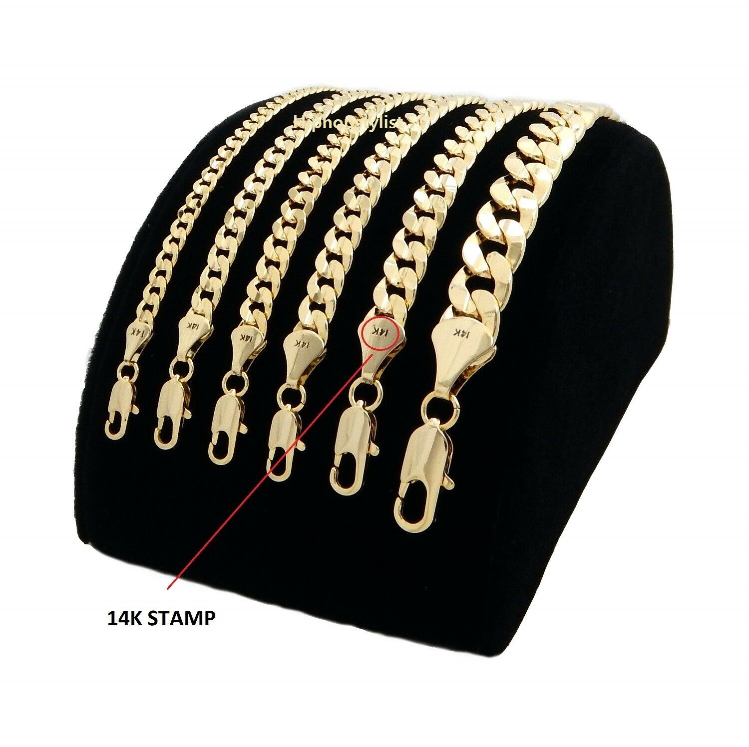Mens Cuban link Chain 14k Gold Plated 8″ 9″ 20″ 22″ 24″ 30″ Concave Bracelet