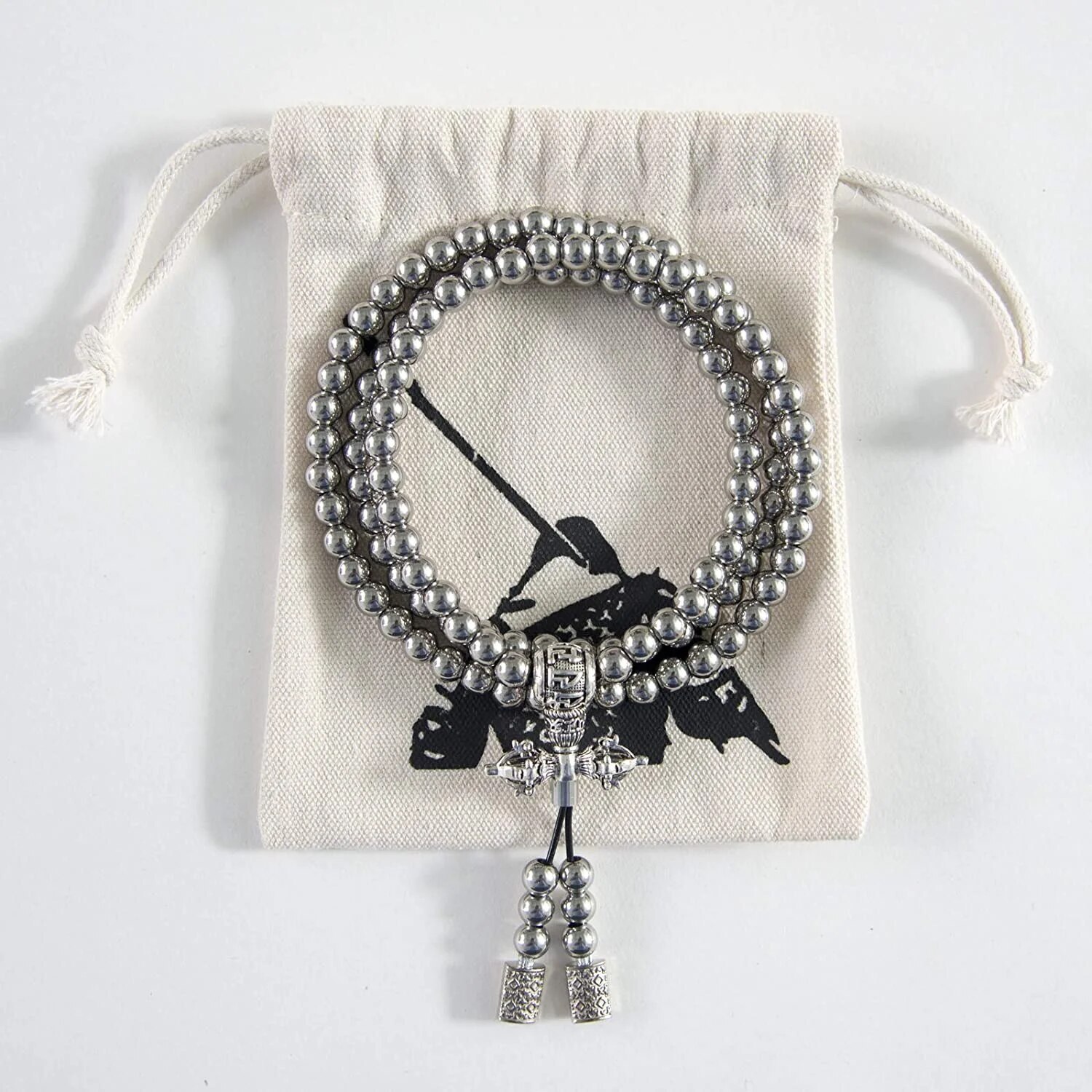 Stainless Steel Buddha Beads Necklace & Destiny Nepal Prayer Hand Bracelet Combo