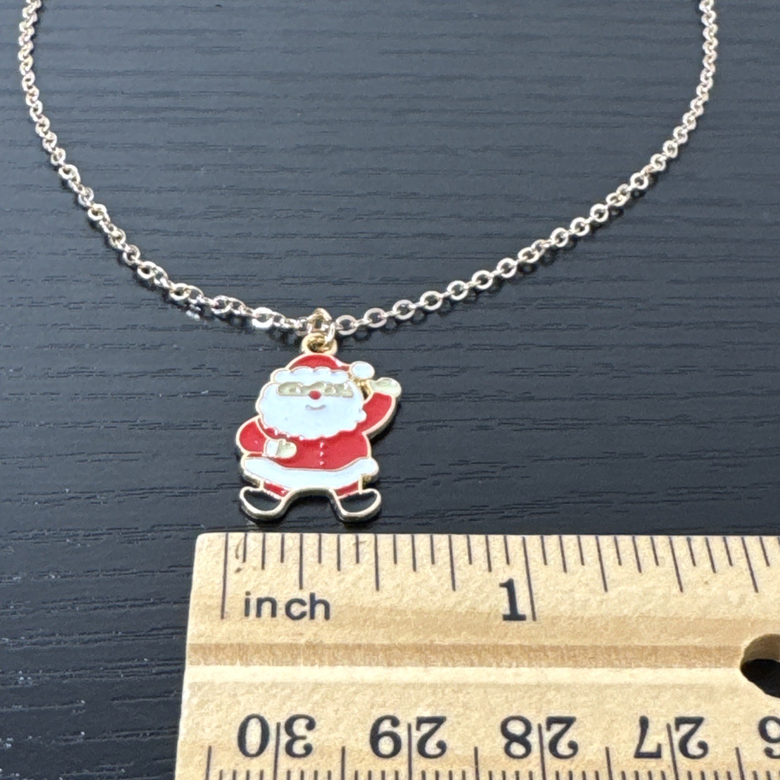 Christmas Santa Enameled Gold Tone 16” Necklace New