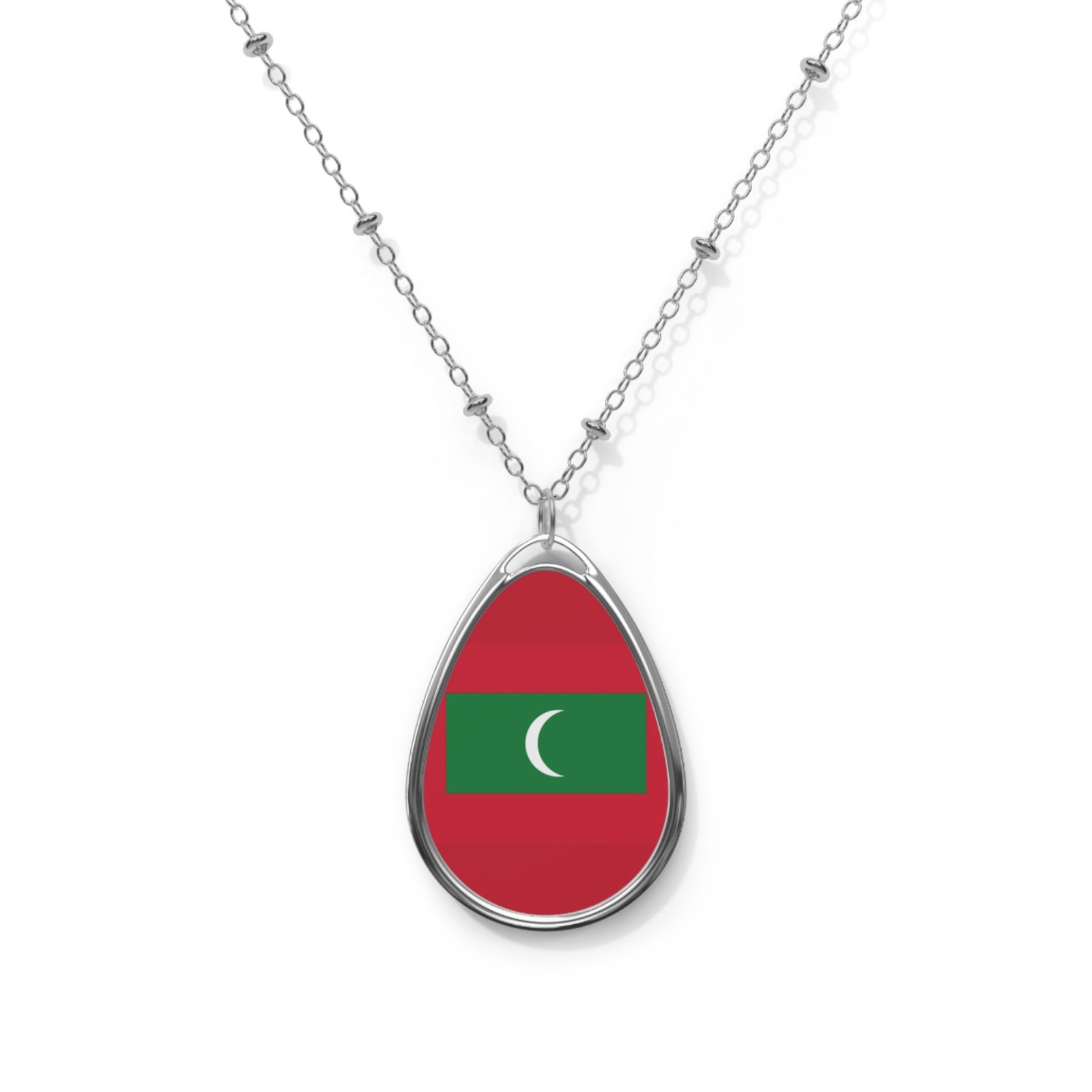 Maldives Flag Necklace – Oval Maldivian Heritage Pendant – One Size /