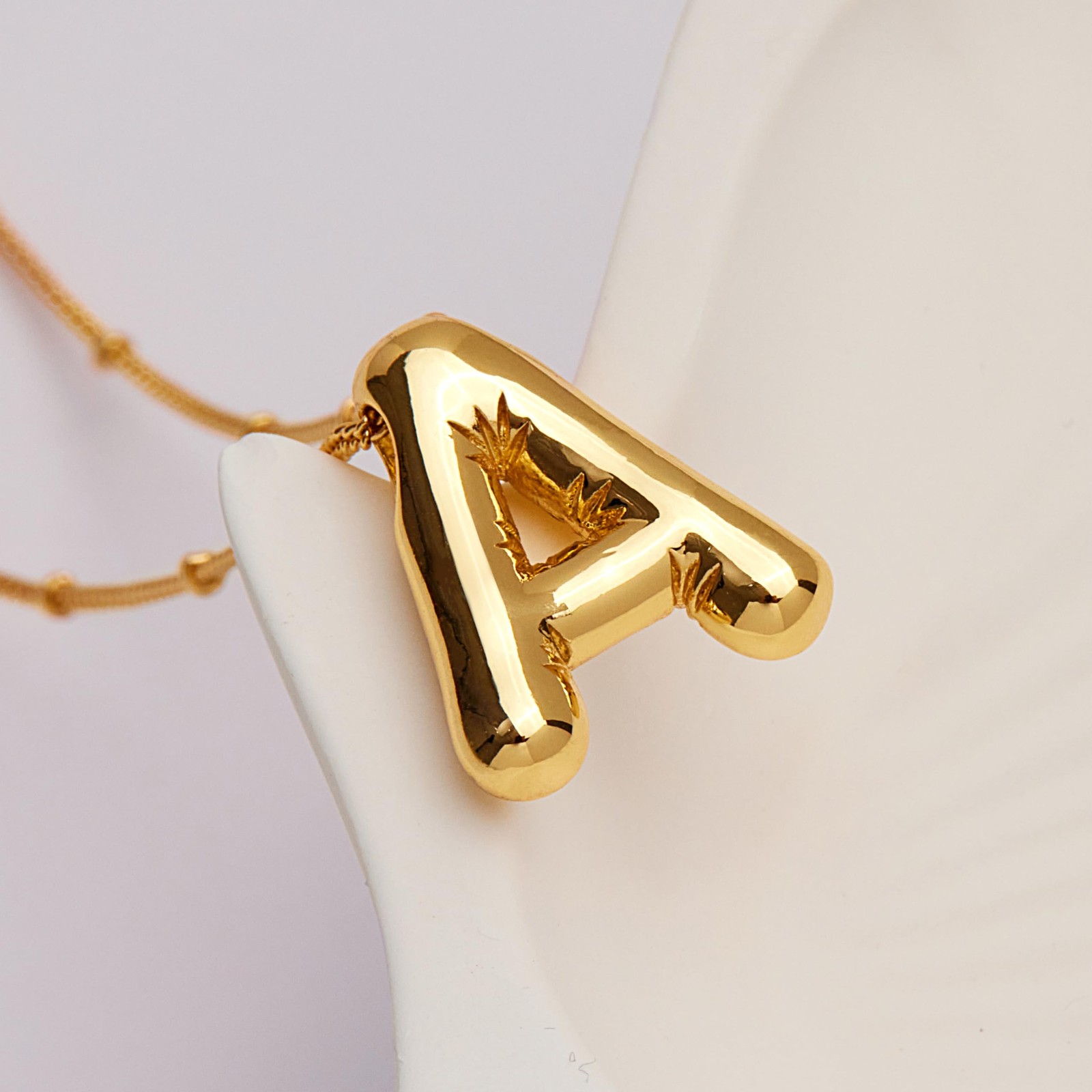 Inerney Gold Bubble Letter A Initial Necklace for Women, Balloon adult,