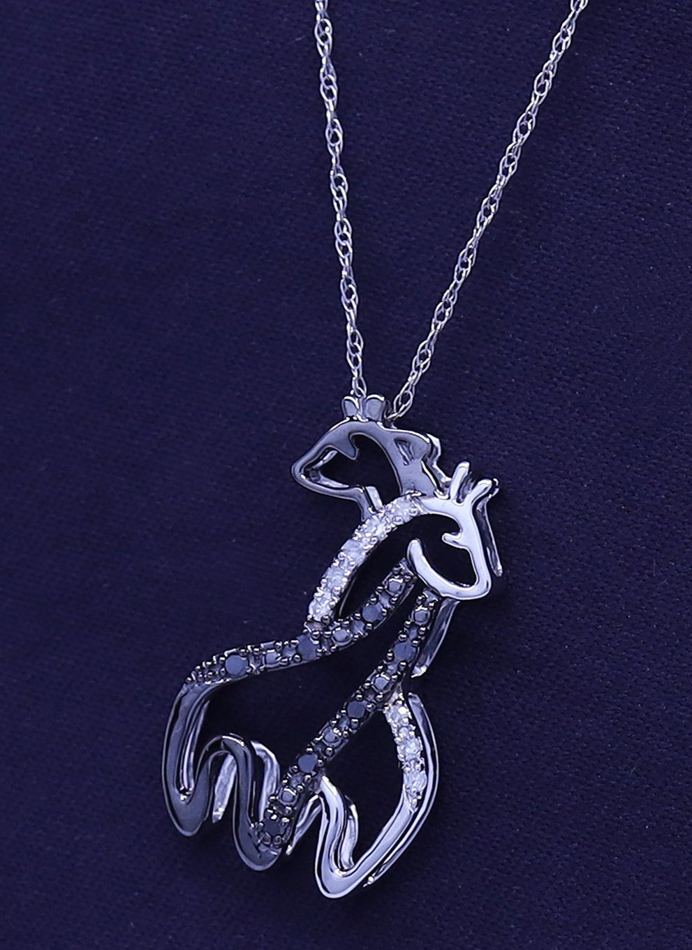 Giraffe Pendant Necklace Black & White Simulated Diamond 14K White Gold Plated