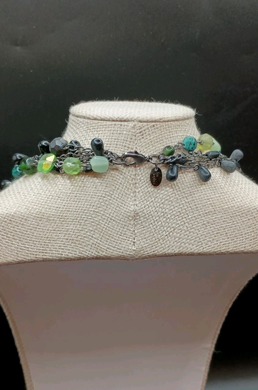Lia Sophia Herb Garden Necklace Multistrand Green Blue Glass Hematite 17-20″
