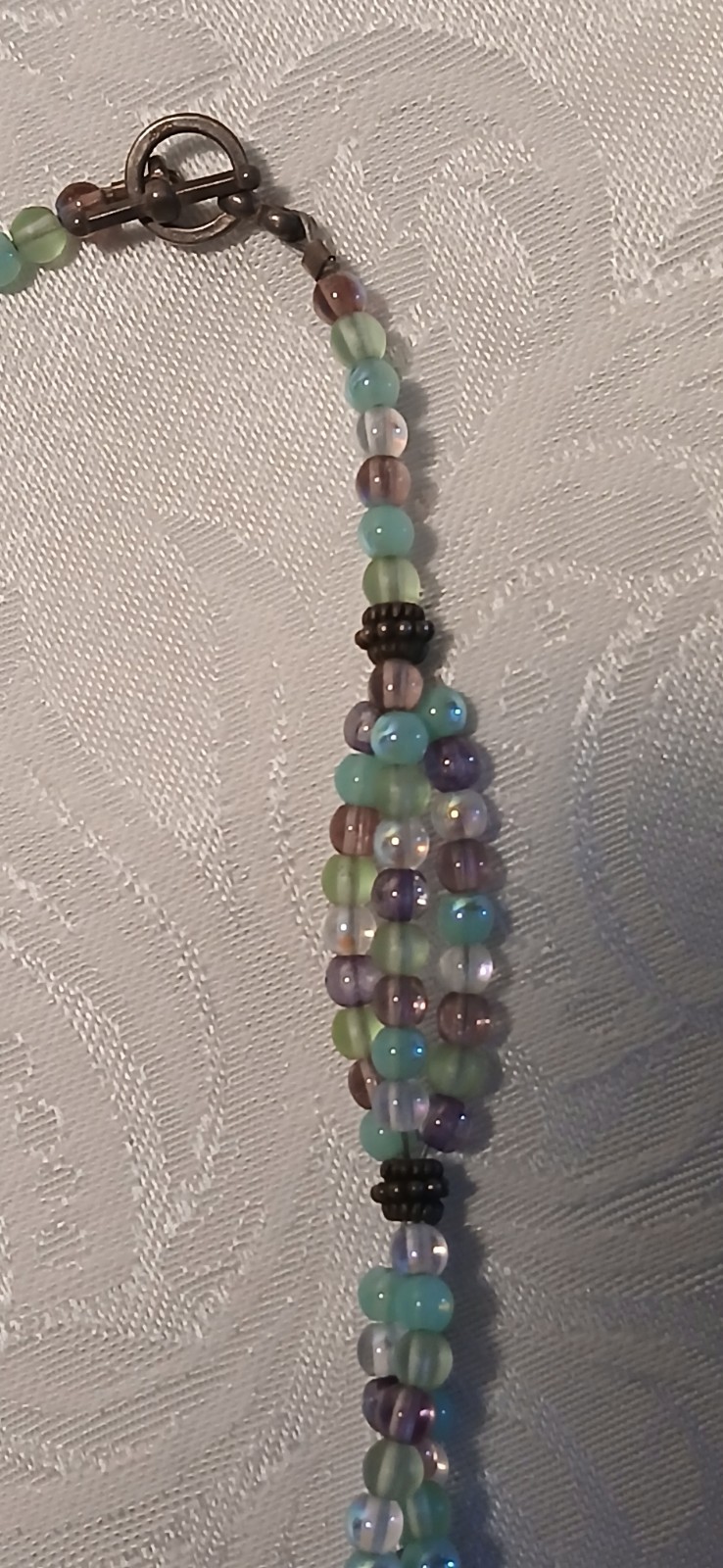 Triple Strand Choker, Amethyst, Blue, Clear, Glass, Toggle Clasp, 15″, Handmade