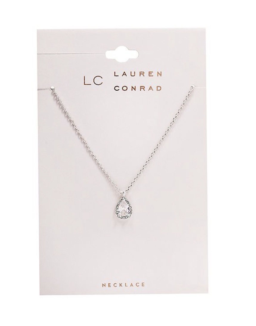 New Lauren Conrad Cubic Zirconia Tear Drop Necklace, 16in Chain Silver Tone