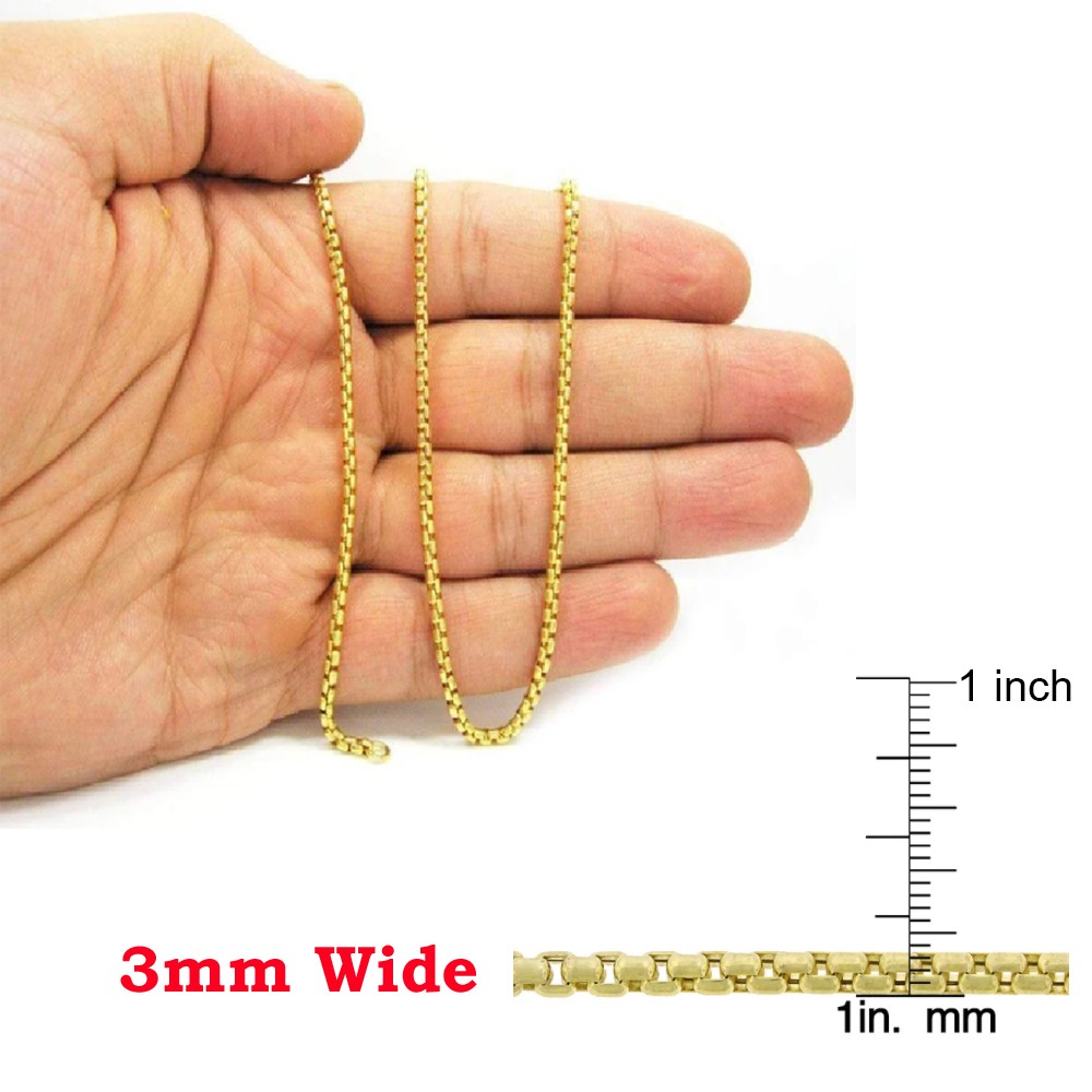 Real 18K Yellow Gold Filled Tarnish-Resist Classic 3mm Round Box Chain Necklace