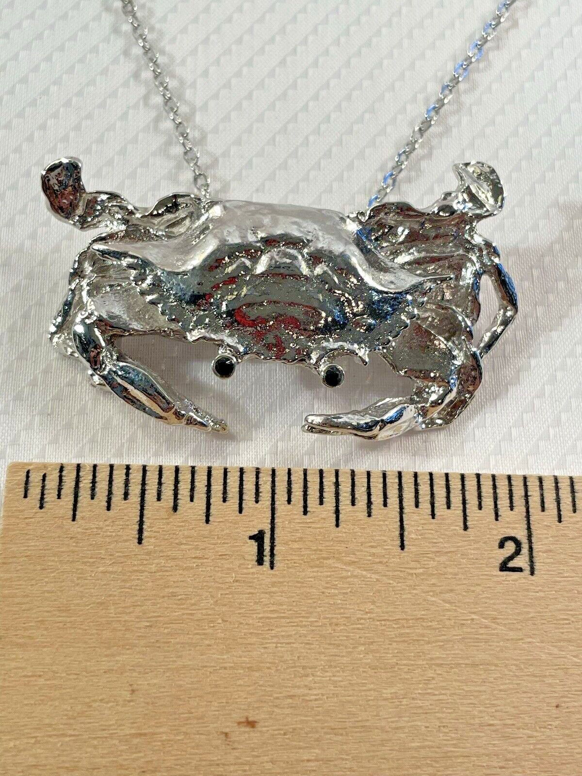 Crab Silver Necklace 30” Stainless Chain Coastal Sea Life HandcraftedJewelry New