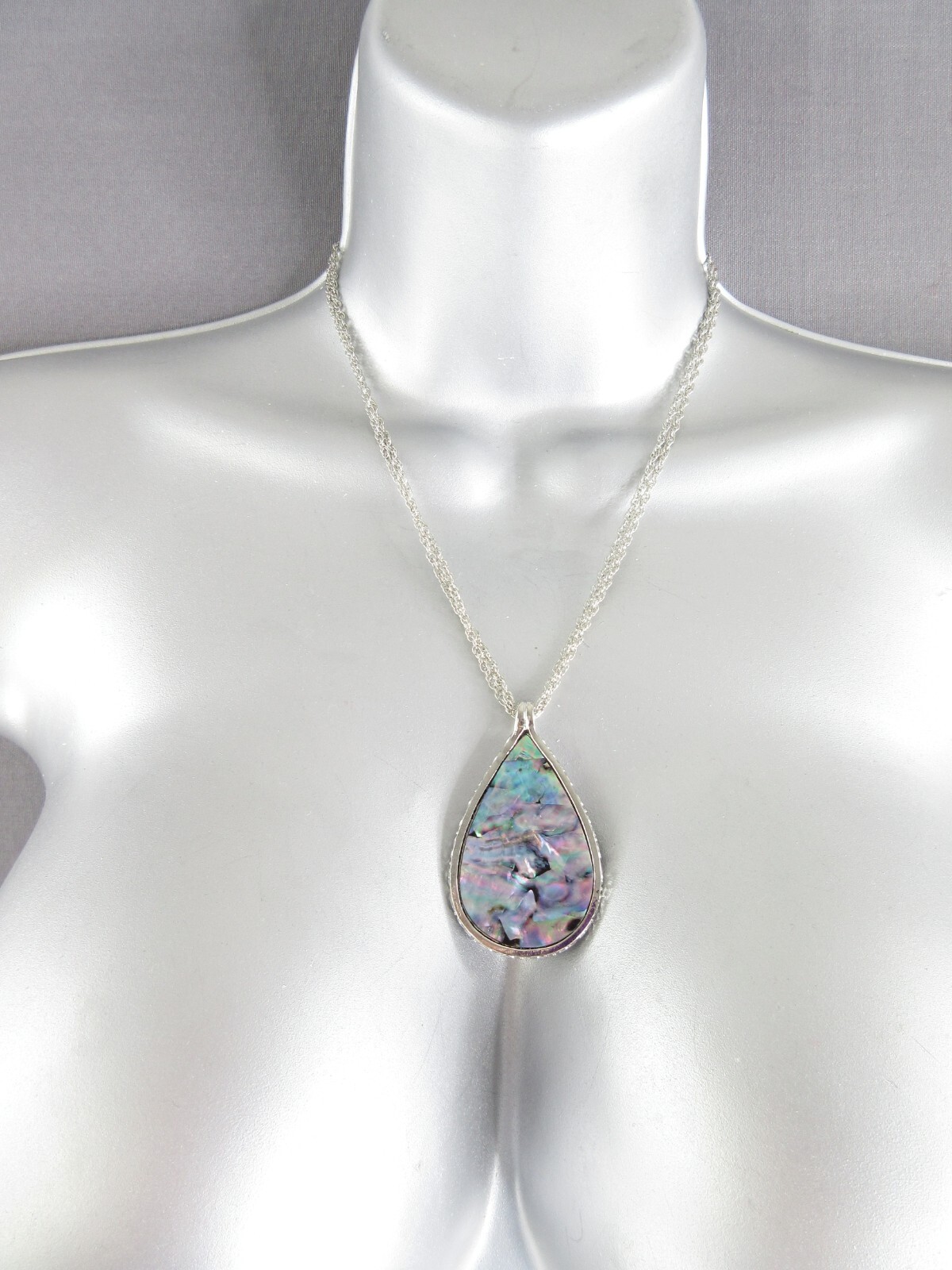 Abalone Shell Pendant Necklace Teardrop Silver Chain Statement Colorful GORGEOUS