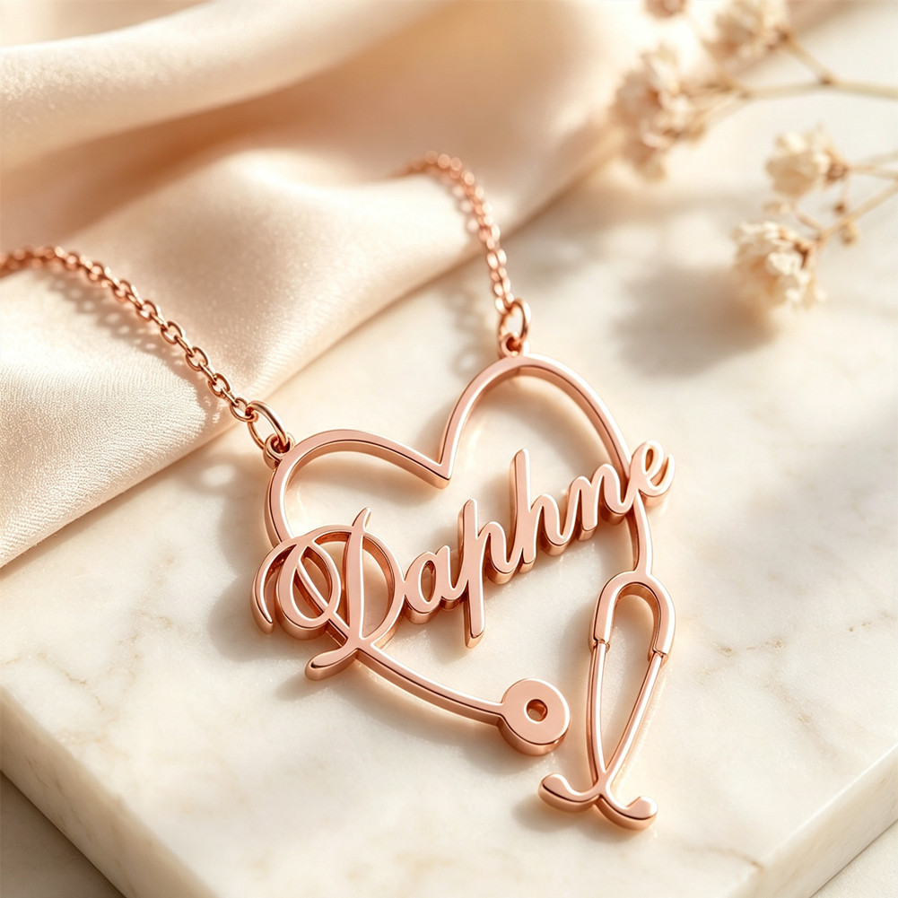 Custom Nurse Necklace with Heart Stethoscope Medical Student Graduation Gift