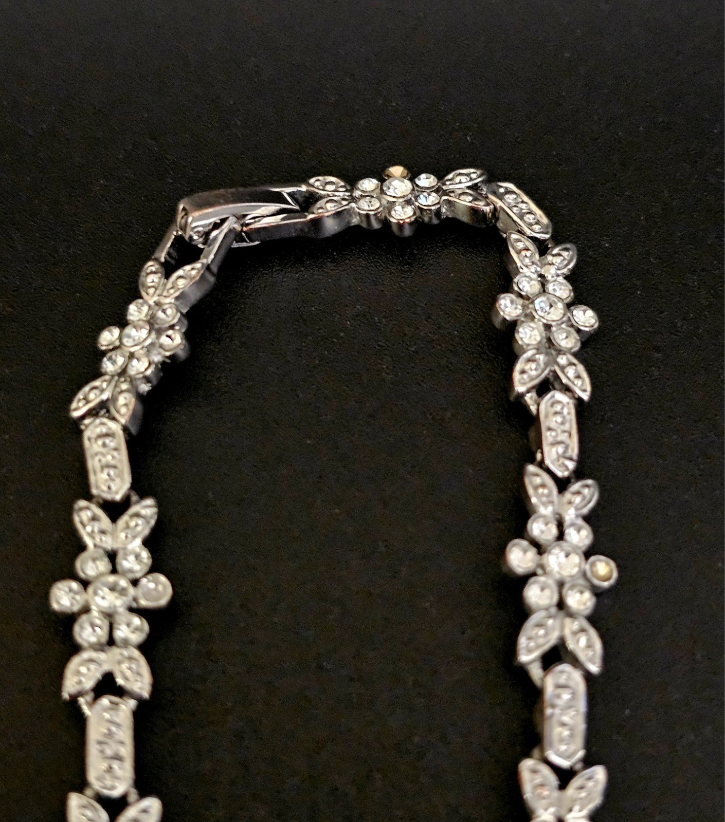Silver Plated White Cubic Zirconia Flower Stated Elegant Floral Necklace 16in