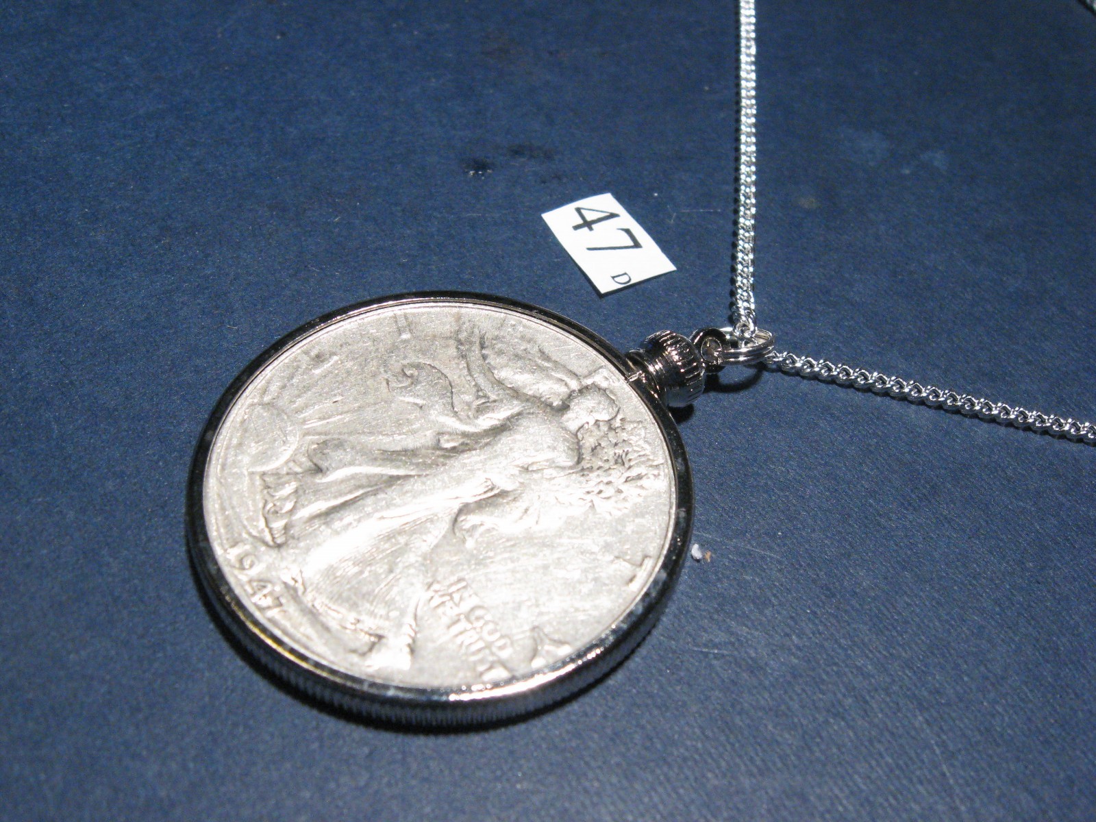 Necklace pendant bezel w/ 1947 Walking Liberty Silver Half Dollar ~ great gift