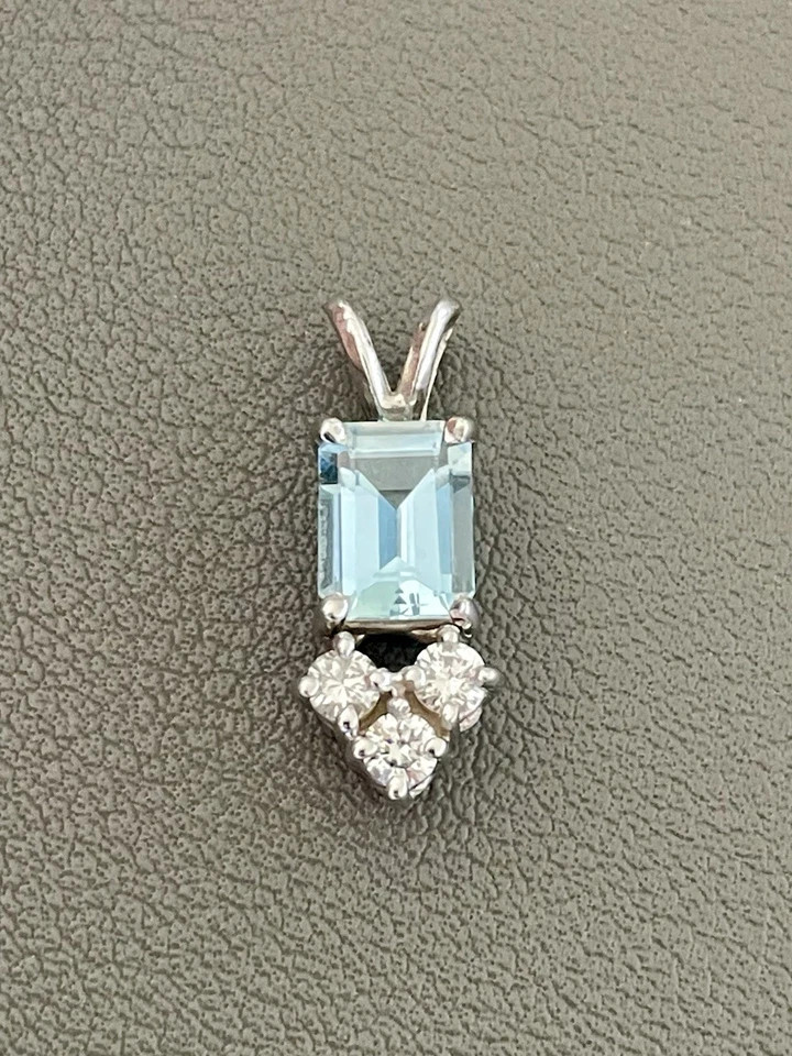 2.98 Ct Emerald Cut Aquamarine Pendant Wedding Pendant 14K White Gold Solid