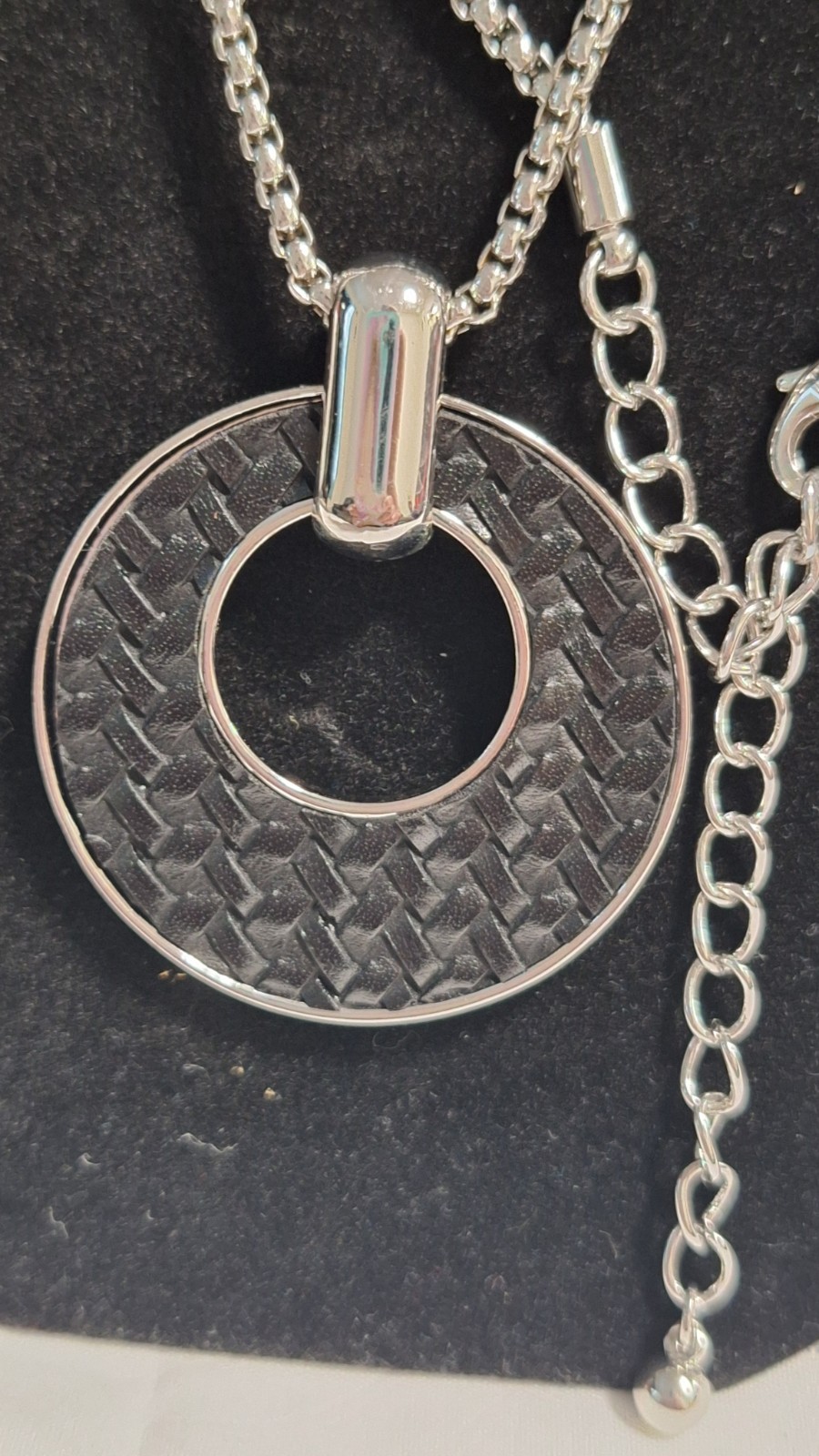 White House Black Market Silver Tone Round Charm Pendant Necklace Cable Signed