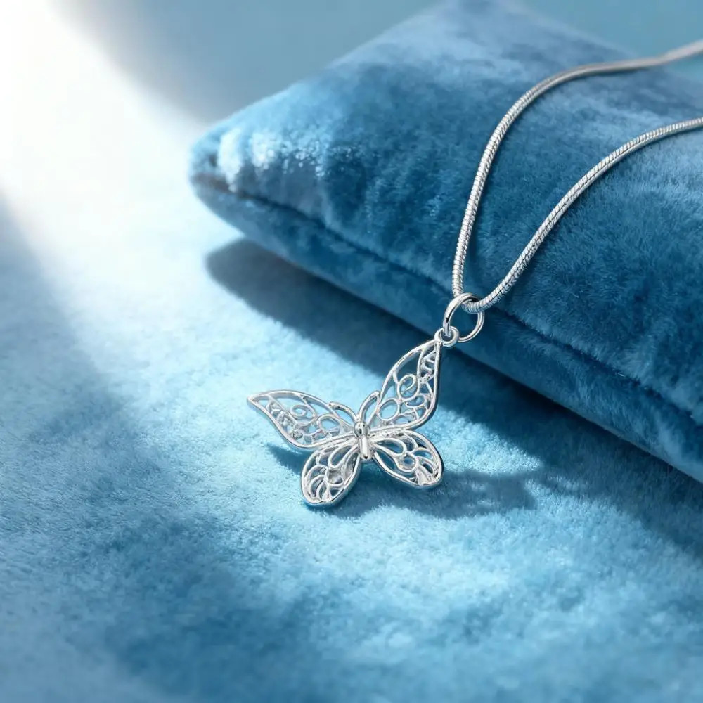 925 Sterling Silver K-pop Style Butterfly Necklace, with Snake Chain