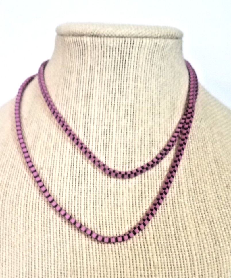 Vintage Venetian Pink Stainless Steel Box Chain Necklace Costume Fashion