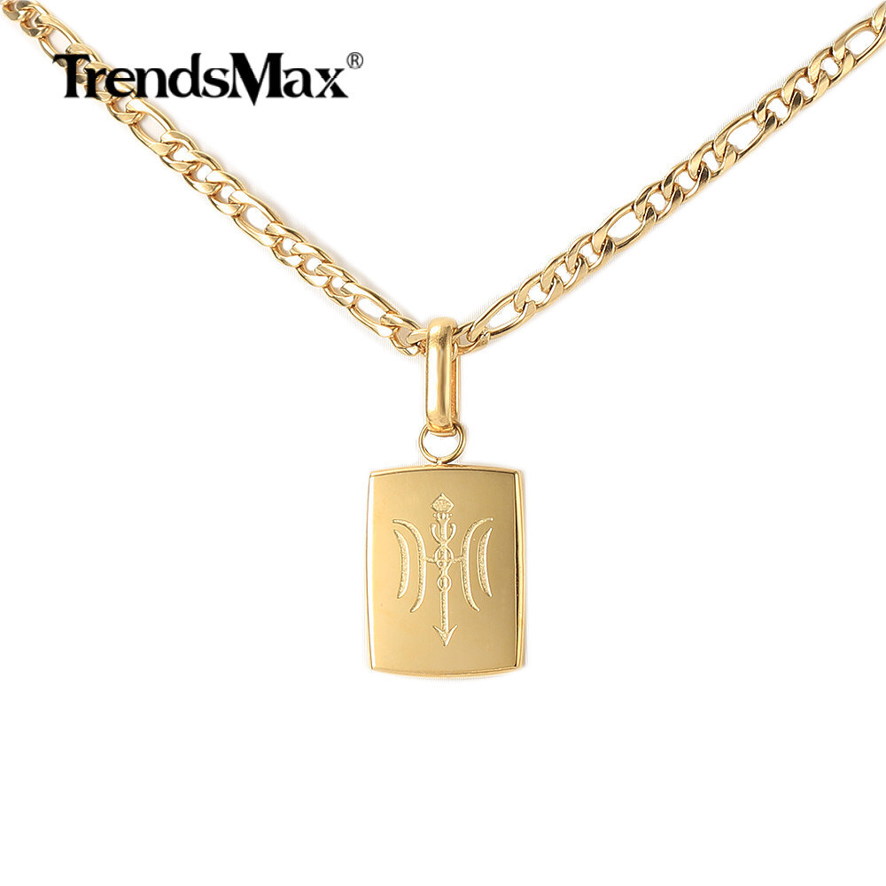 Gold Plated Stainless Steel Square Pendant Charm Necklace Multi Chain New Design