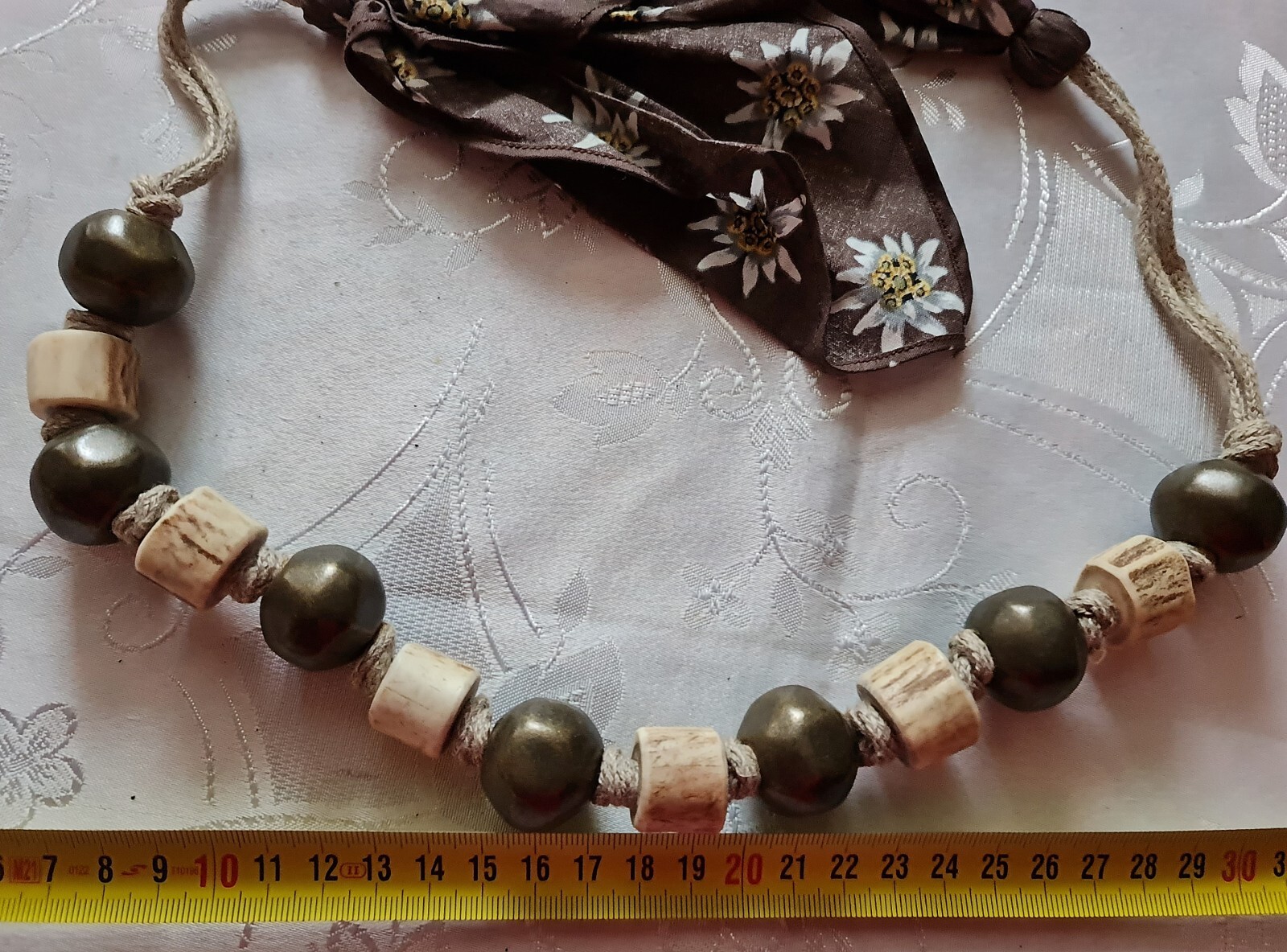 VINTAGE AUTHENTIC TRACHTEN NECKLACE OKTOBERFEST DIRNDL BRASS AND BONE BEADS