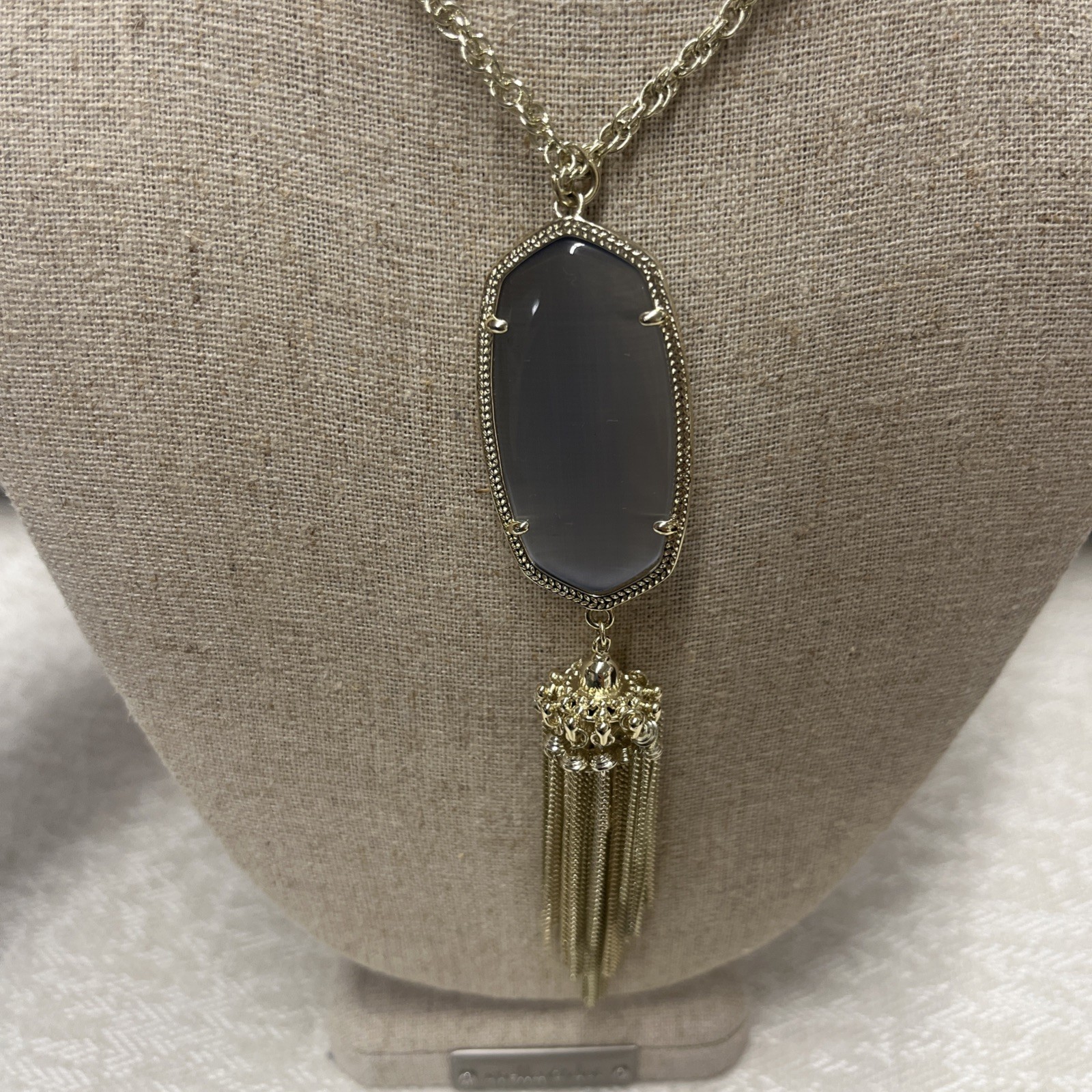 Kendra Scott Rayne Light Smokey Gray Pendant and Tassel Necklace