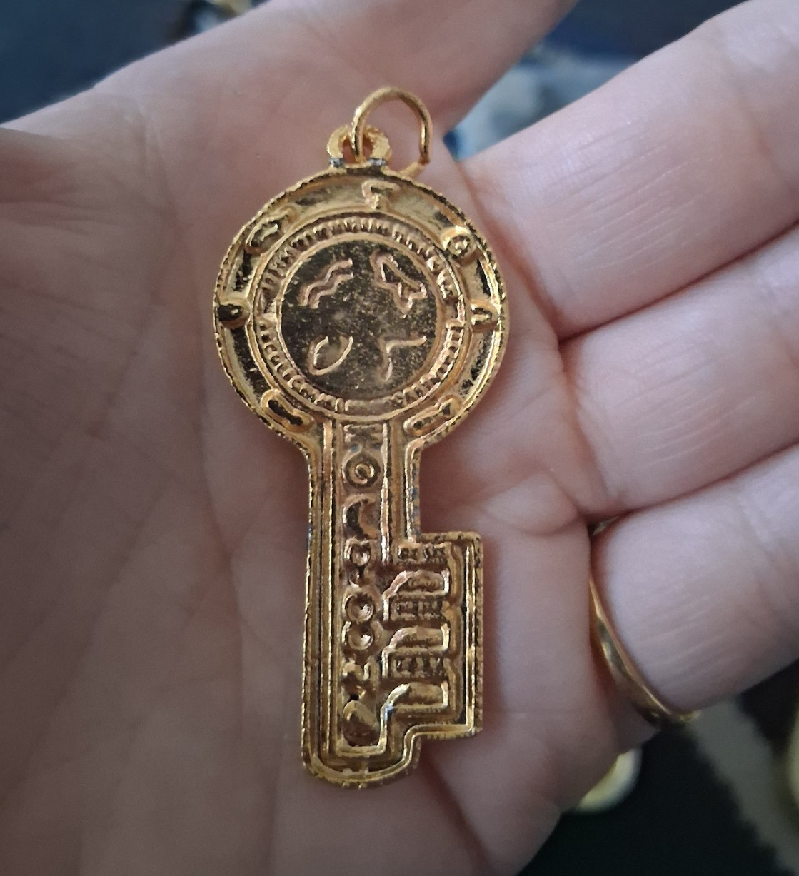 Gold Metal Key-Shaped Charm Pendant, No Stone, Signs & Symbols Theme
