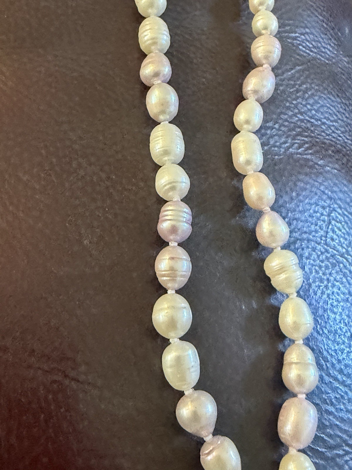 Freshwater pearl necklace, hand knotted, 60″ long 925 clasp Excellent condition