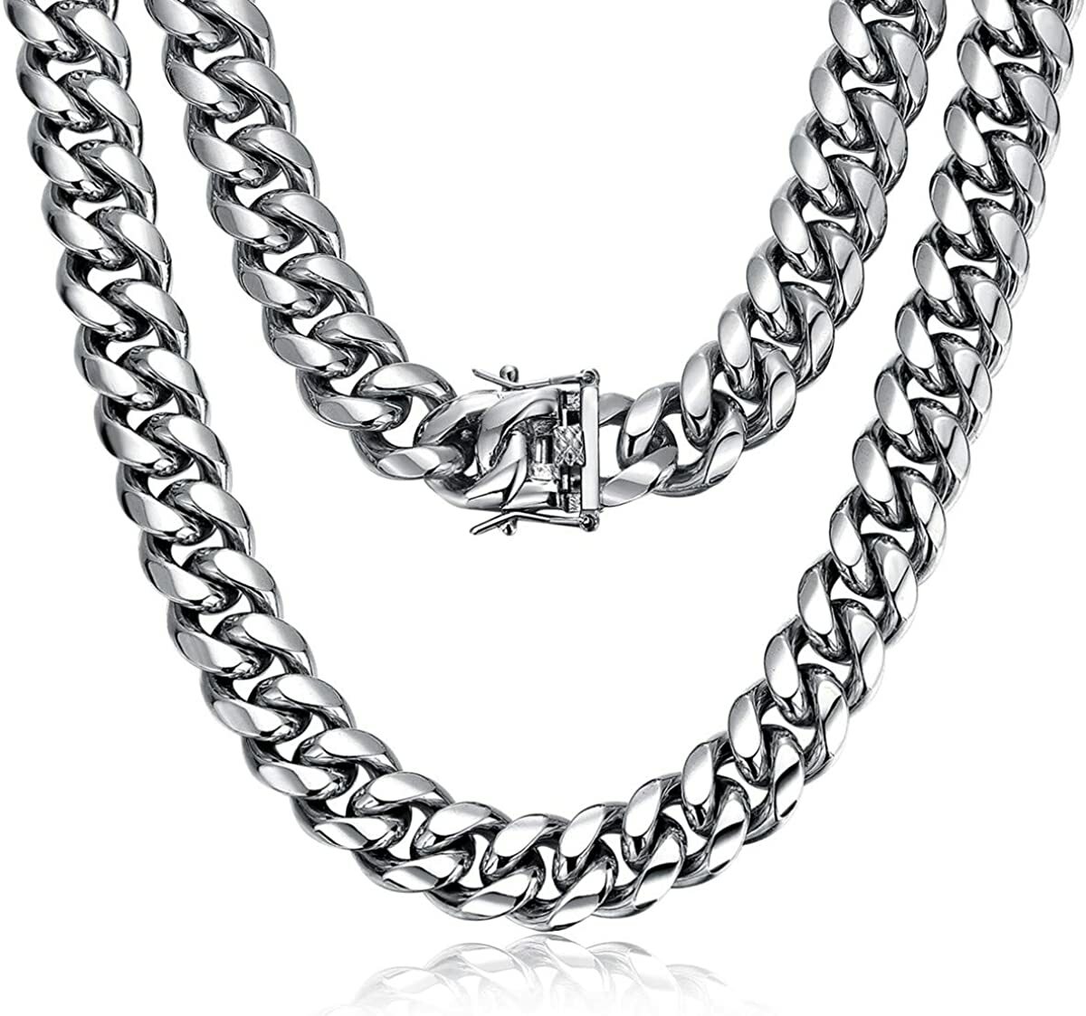 Large Heavy 316L Stainless Steel Miami Cuban Link Curb Necklace 14mm 18-30 inch