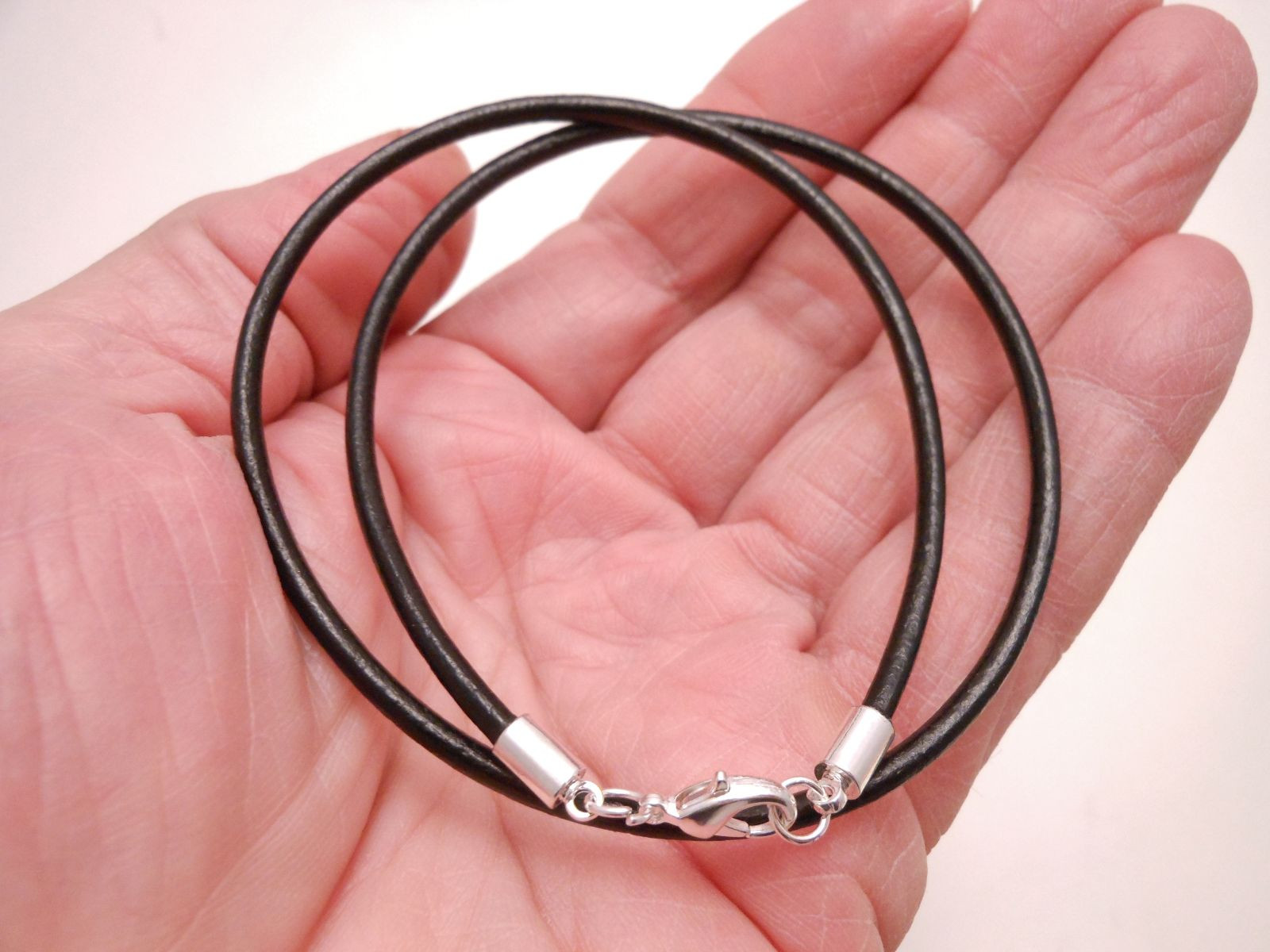 Black Leather Cord Surfer Choker Necklace 3mm w/ Silver Lobster Clasp- Unisex