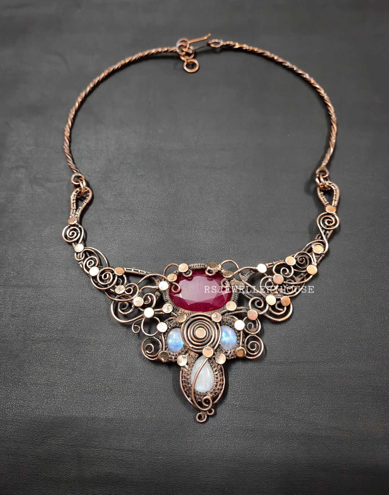 Faceted Kashmir Ruby Necklace Wire Wrapped Necklace Unique Style Wire Jewelry
