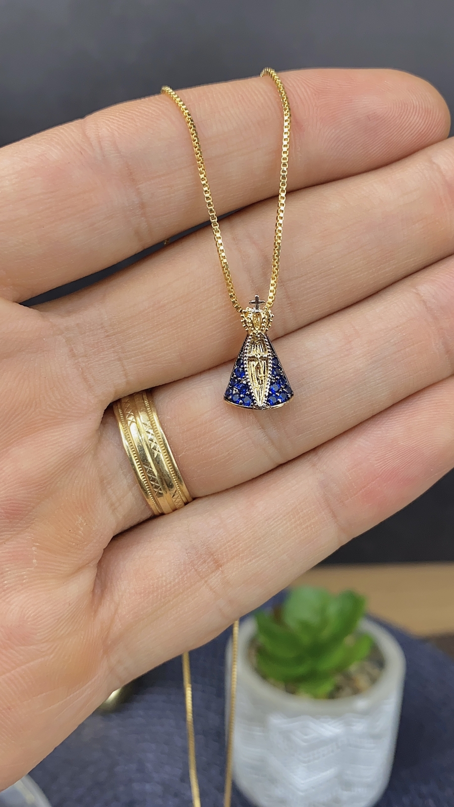 Womens Minimalist Necklace for Womens CZ Virgin Aparecida Box Chain 18″ Gold Fil