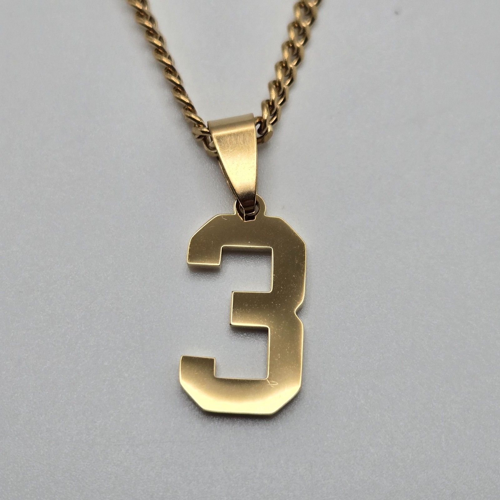 #0-#25 SPORTS NUMBER (GOLD PVD) Pendant Charm / 18″-24″ STAINLESS CHAIN NECKLACE
