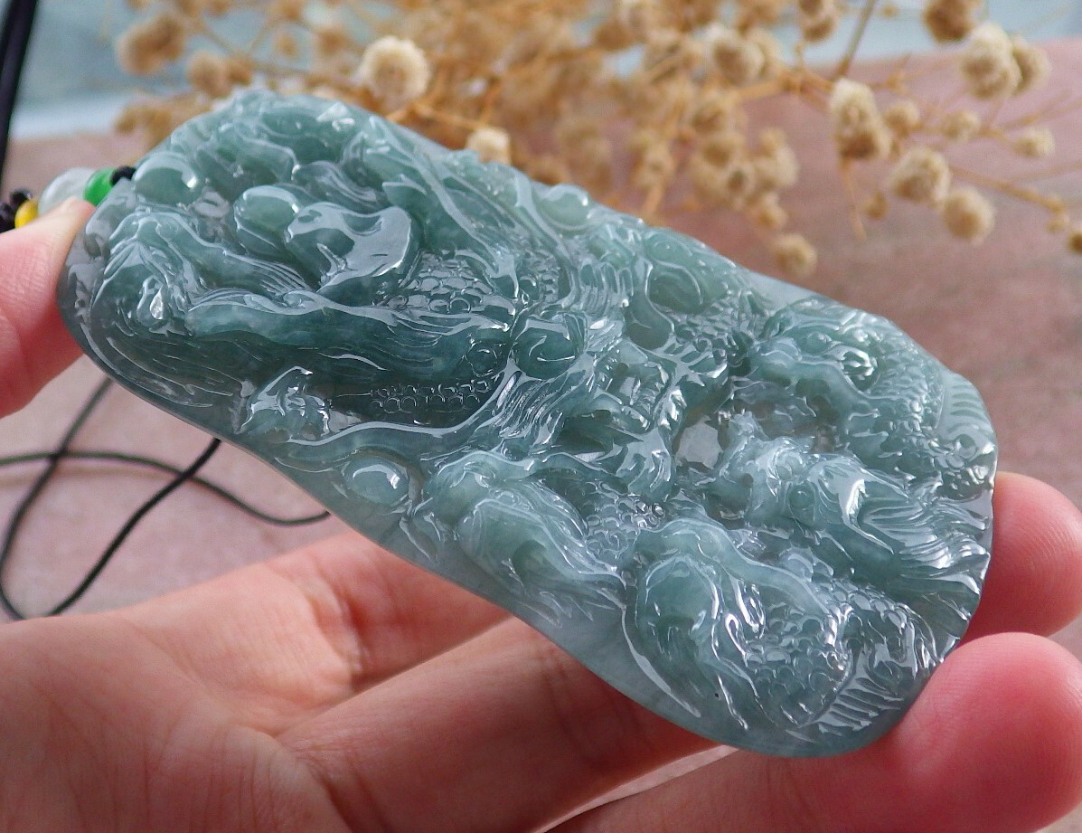Certified Icy Green Burma 100% Natural A Jade jadeite Pendant 9 Dragon 九龙 676682