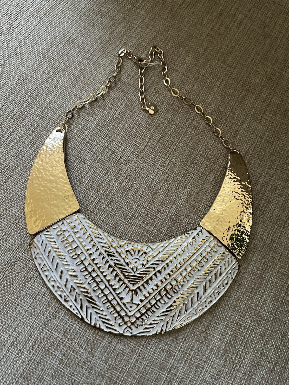 Gold & Silver Tone Bohemian Statement Bib Necklace 18in Adjustable Lobster