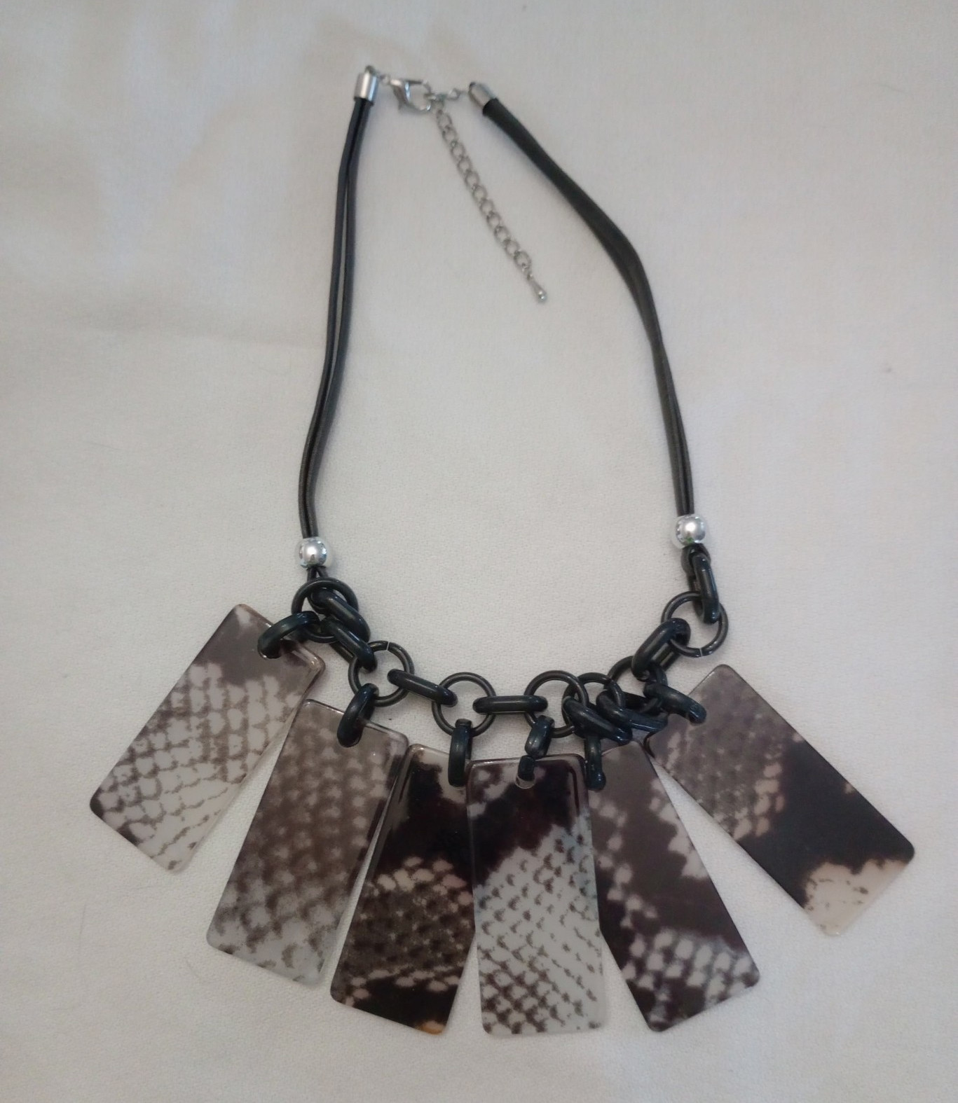 Black Cord Statement Necklace, Plastic Rectangle Charm Pendants, Lobster