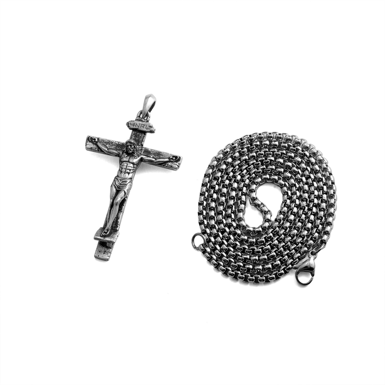 Sterling Silver Crucifix Pendant Necklace for Men Jesus Cross Necklace for W